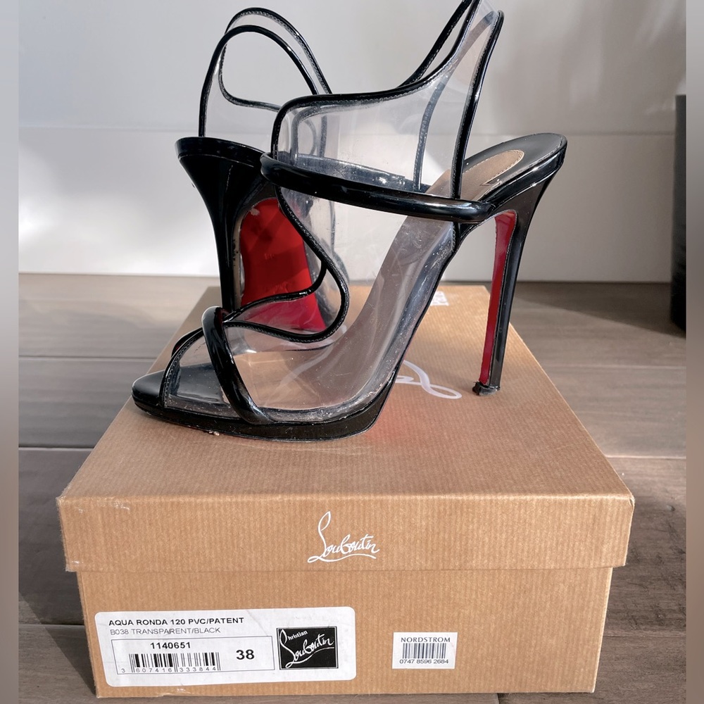 Christian Louboutin Aqua Ronda PVC Patent slingback sandals size 38